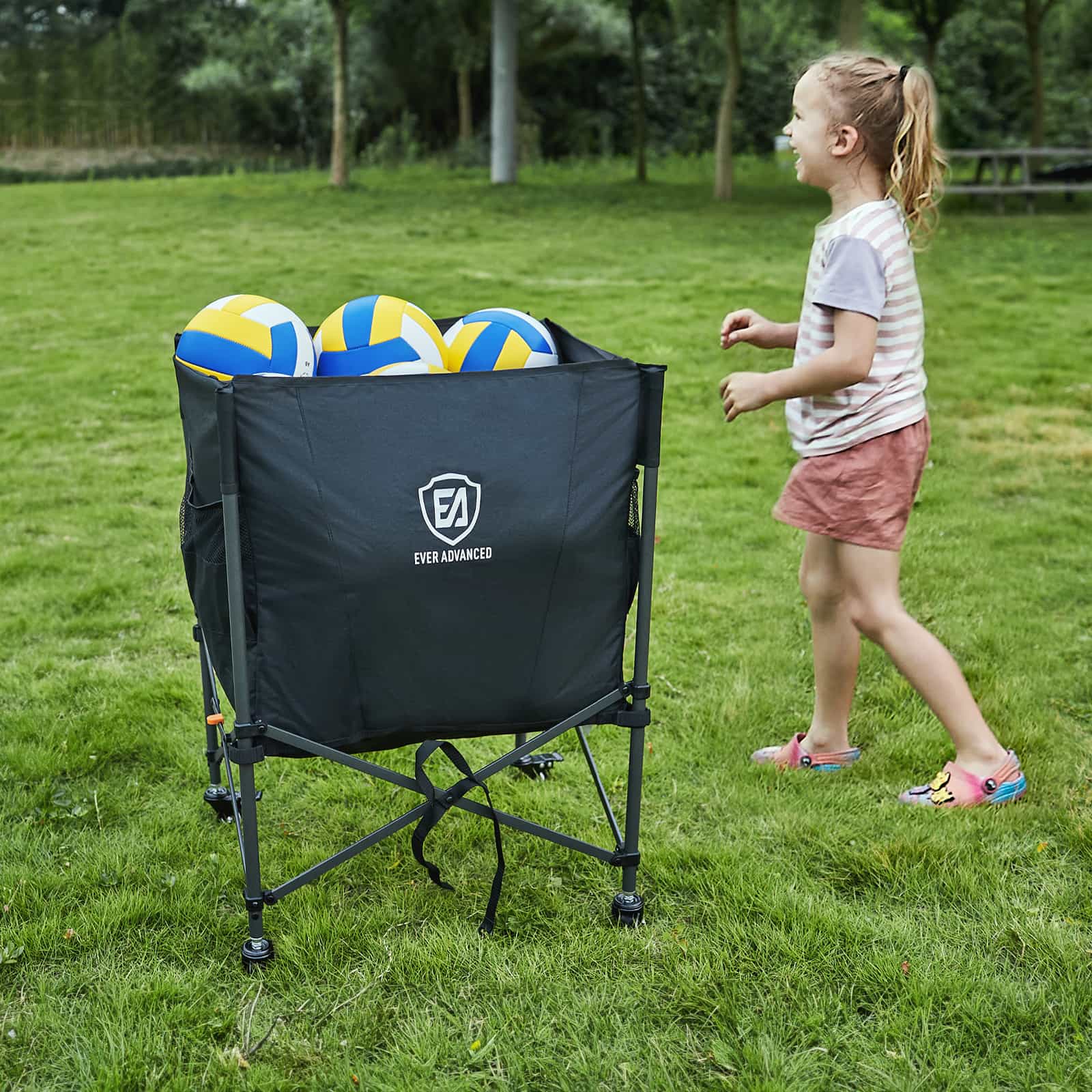 EVER ADVANCEDCollapsible Ball Storage Cart-Black Color