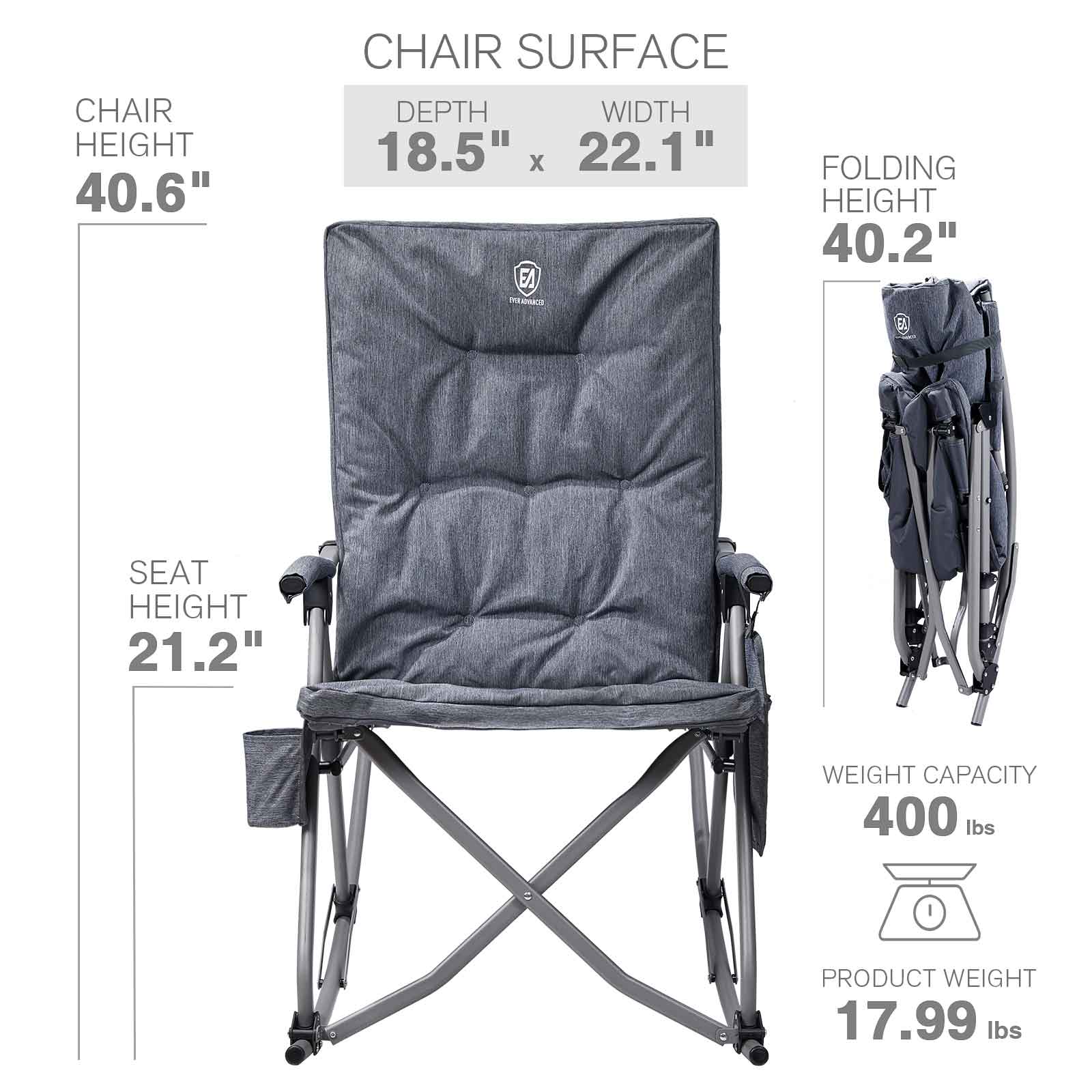 EVER ADVANCED Patio Rocking Chair Size