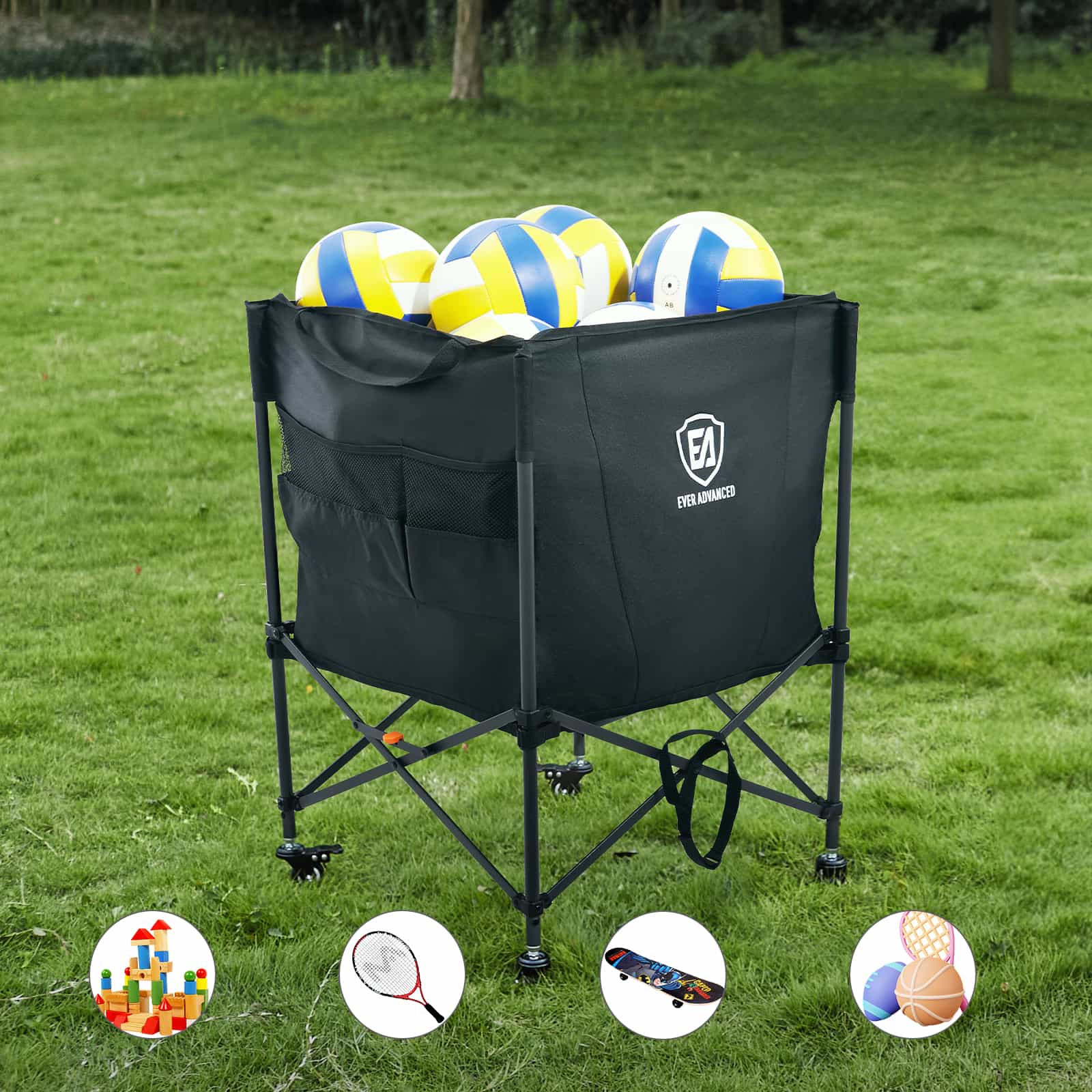 EVER ADVANCED - Collapsible Ball Storage Cart - Black