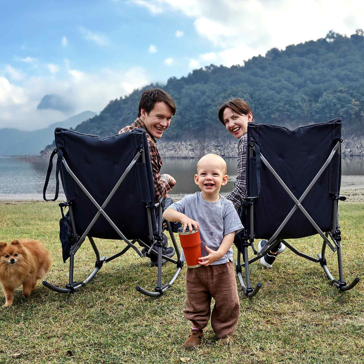 EVER ADVANCED - Collapsible Patio Rocking Camping Chair - Black