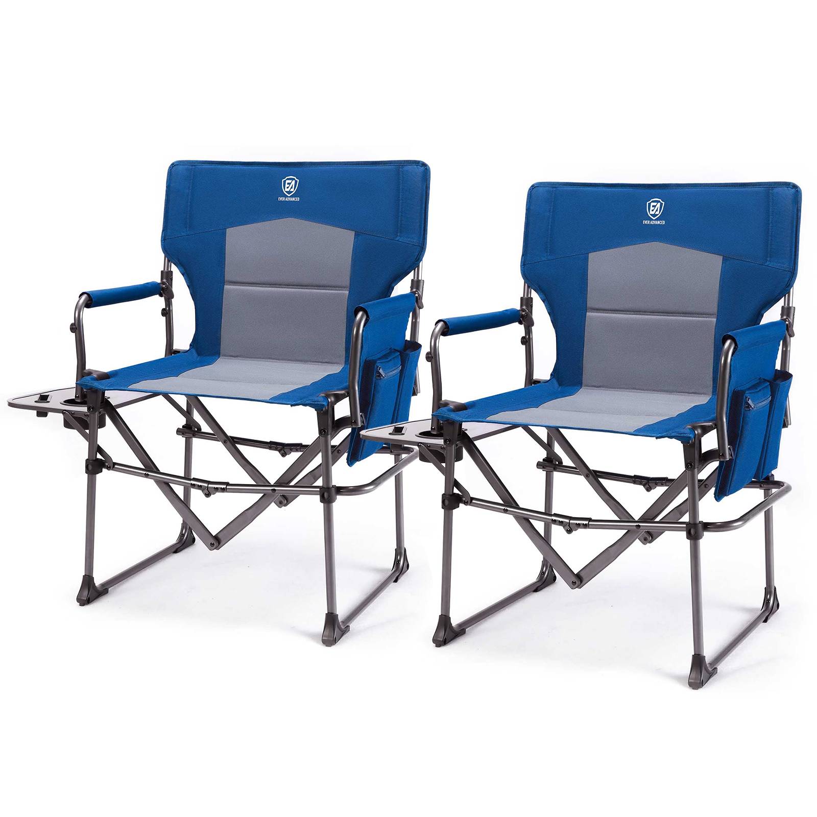 EVER ADVANCED - Compact Camping Directors Chair - Blue - 2 Pack