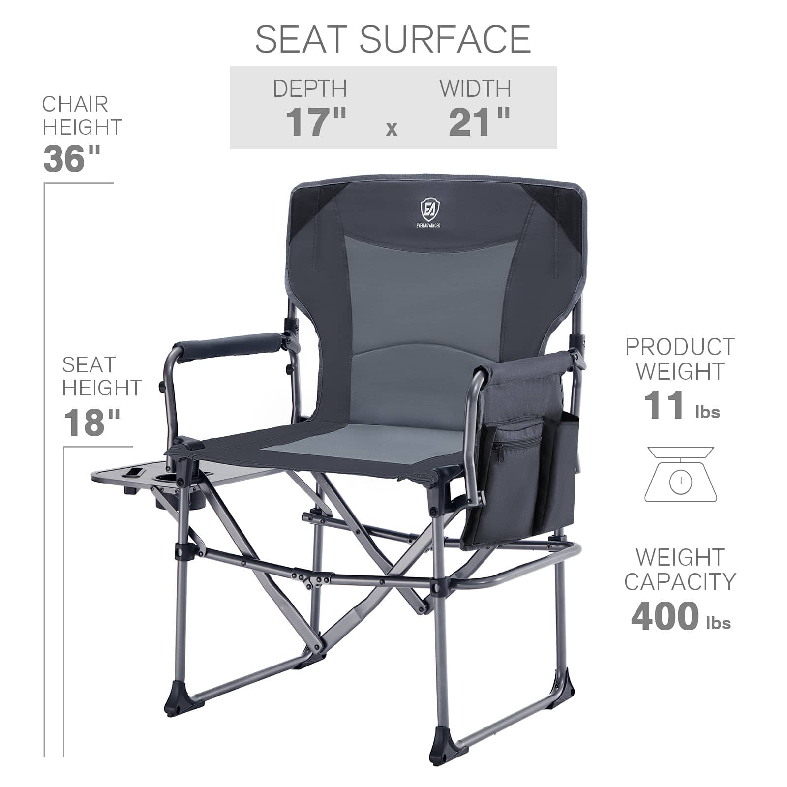 EVER ADVANCED - Compact Camping Directors Chair - Gray