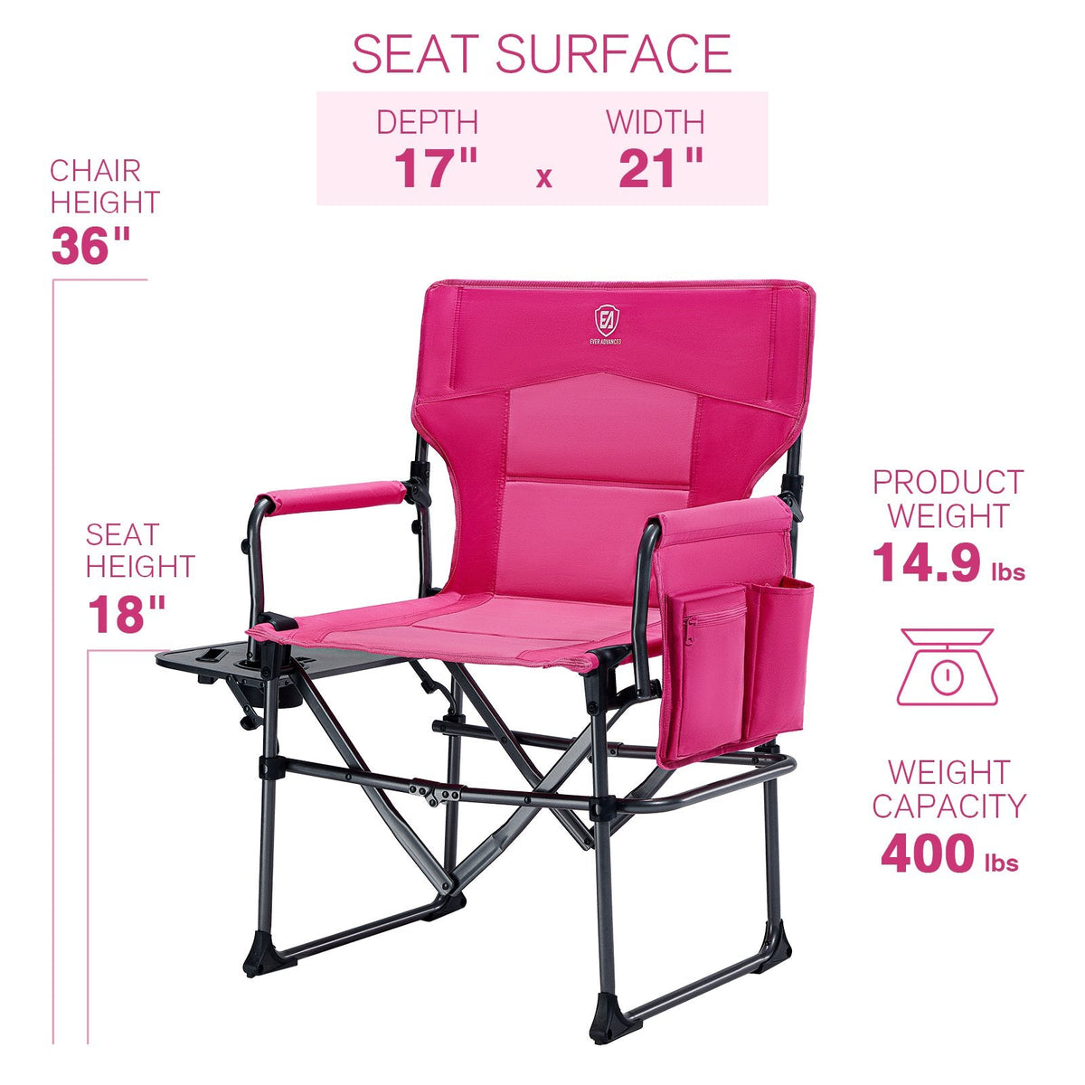 EVER ADVANCED - Compact Camping Directors Chair - Pink