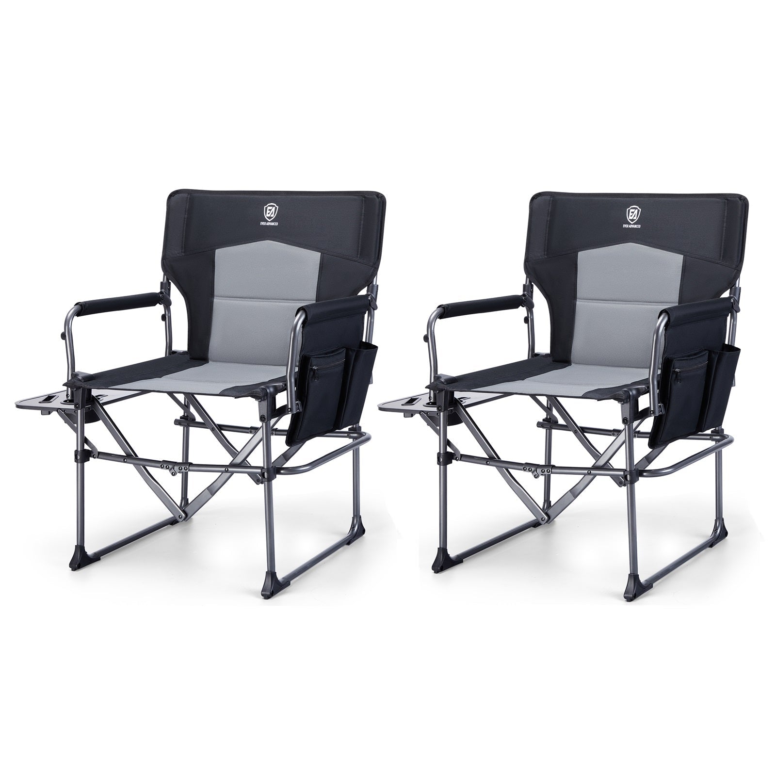 EVER ADVANCED - Compact Camping Directors Chair - Black Gray - 2 Pack