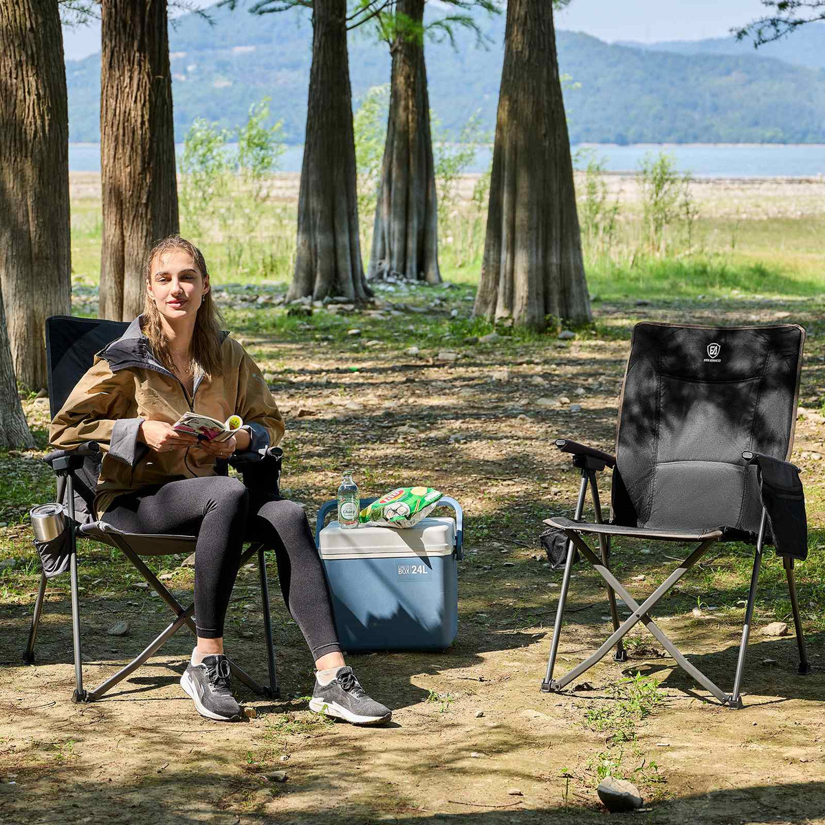 EVER ADVANCED - EVER ADVANCED Reclining Camping Chairs - Black