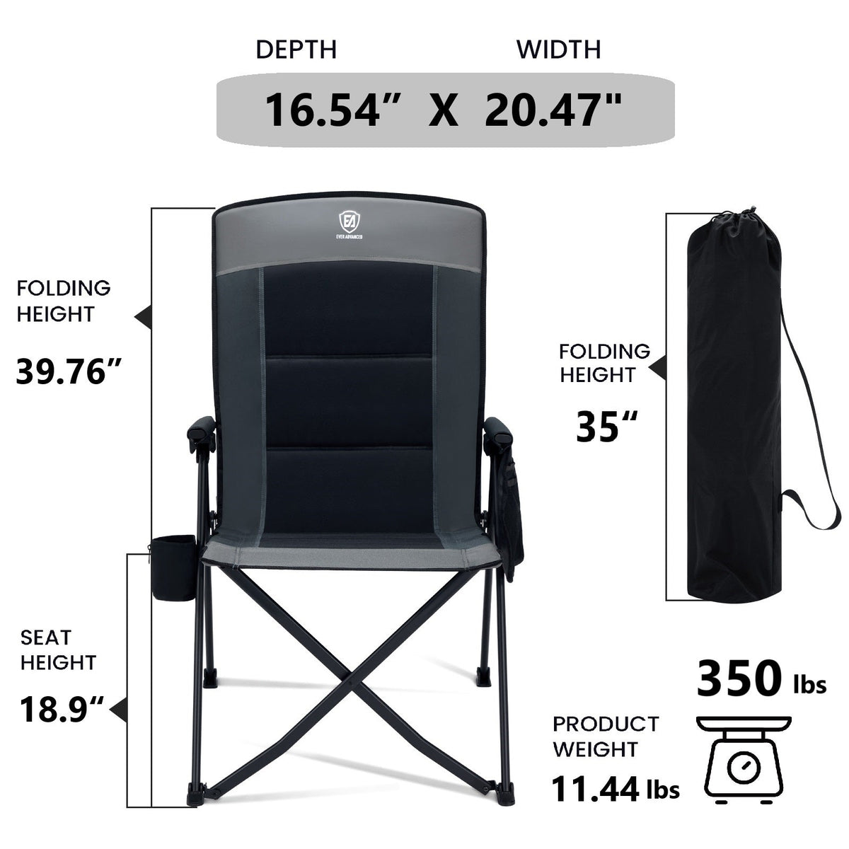 EVER ADVANCED - EVER ADVANCED Reclining Camping Chairs - Black Gray