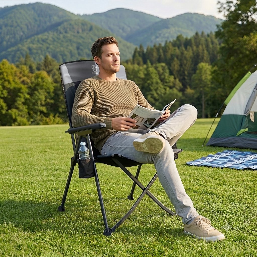 EVER ADVANCED - EVER ADVANCED Reclining Camping Chairs - Black Gray