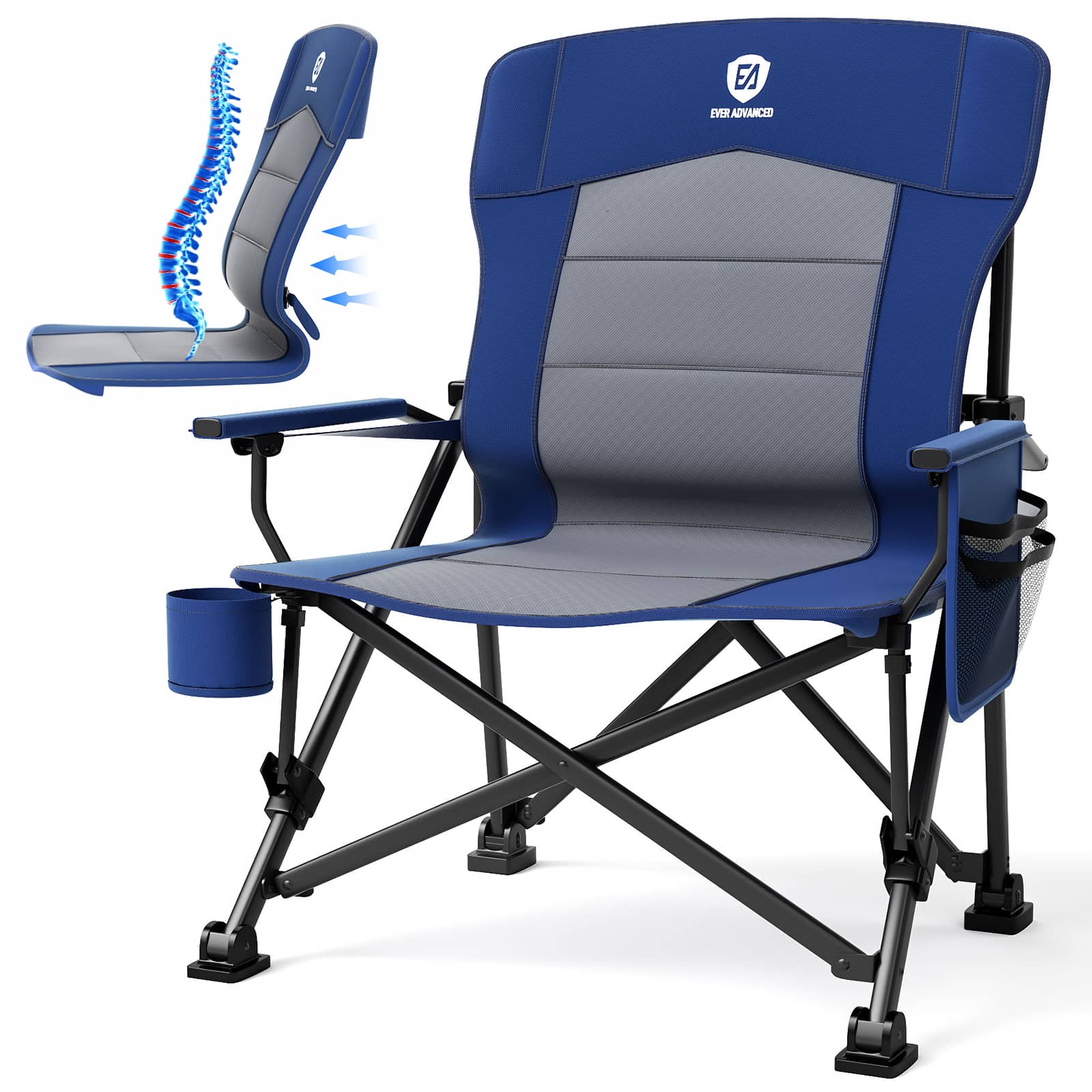 EVER ADVANCED - Oversized Lumbar Support Folding Camping Chair - Blue