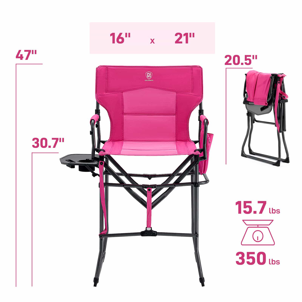 EVER ADVANCED - Portable Tall Folding Camping Chair - Pink