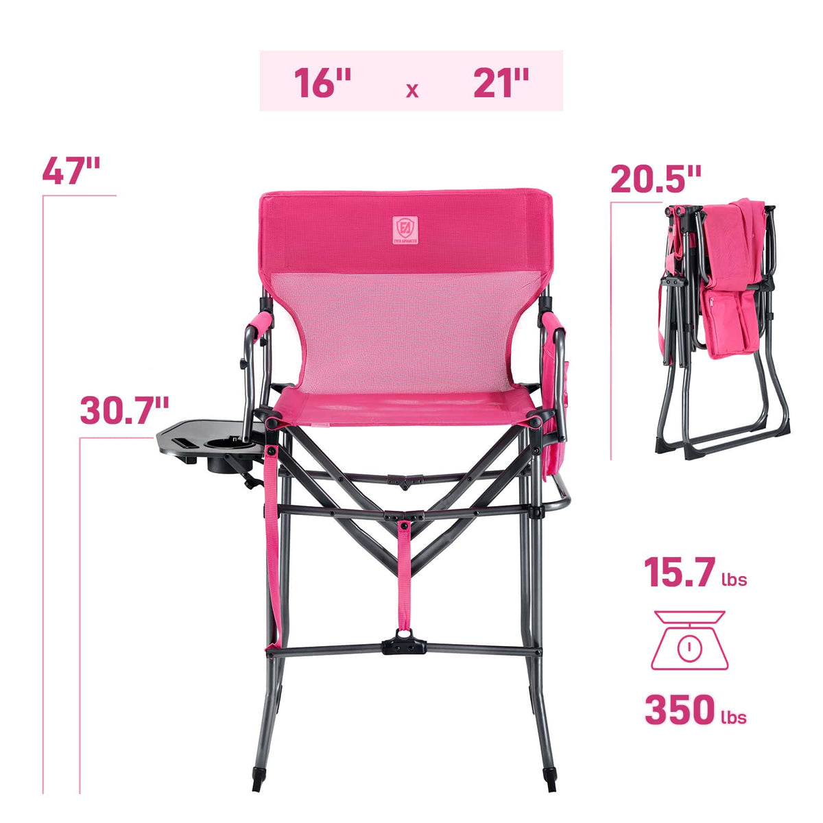 EVER ADVANCED - Portable Tall Folding Camping Chair - Pink
