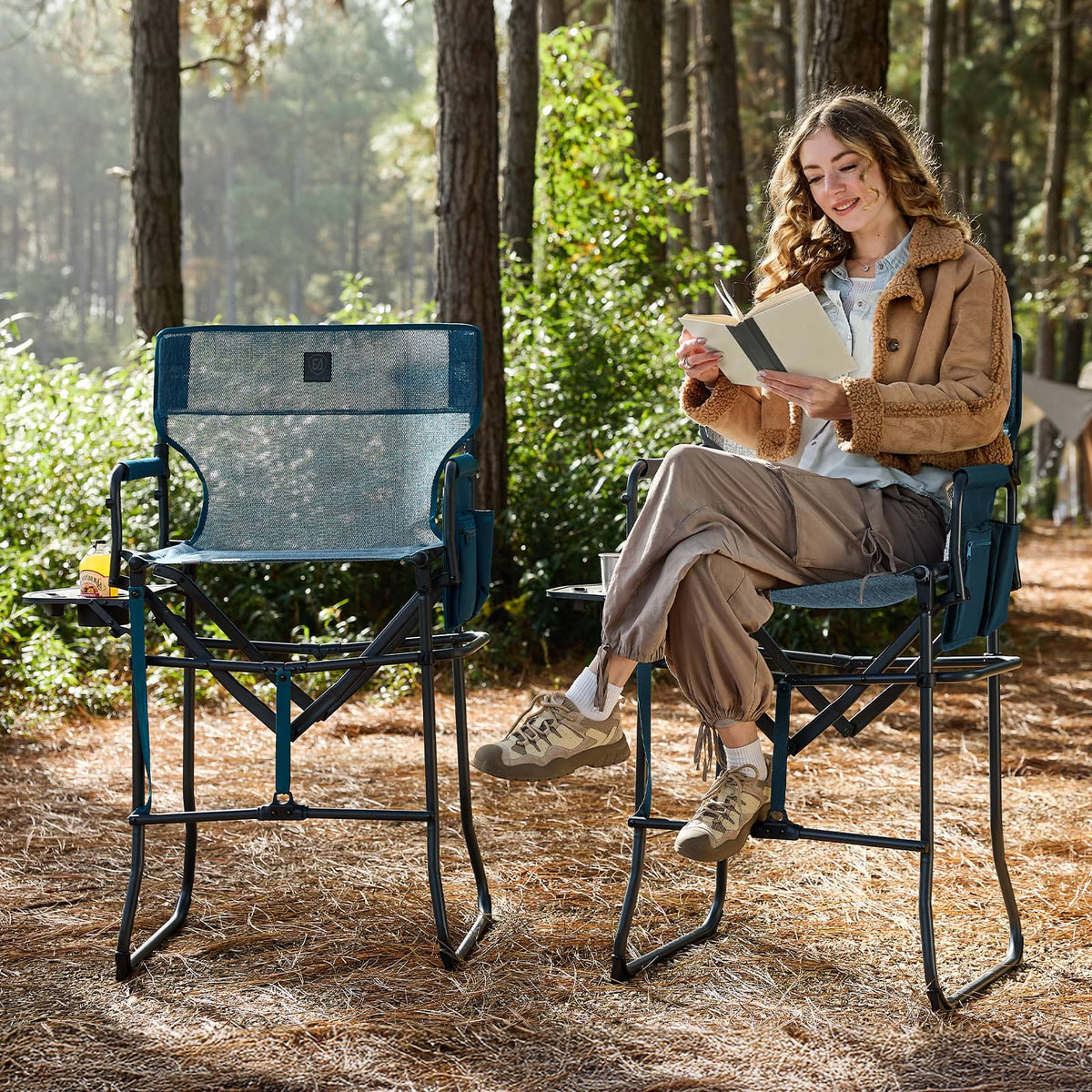 EVER ADVANCED - Portable Tall Folding Camping Chair - Blue