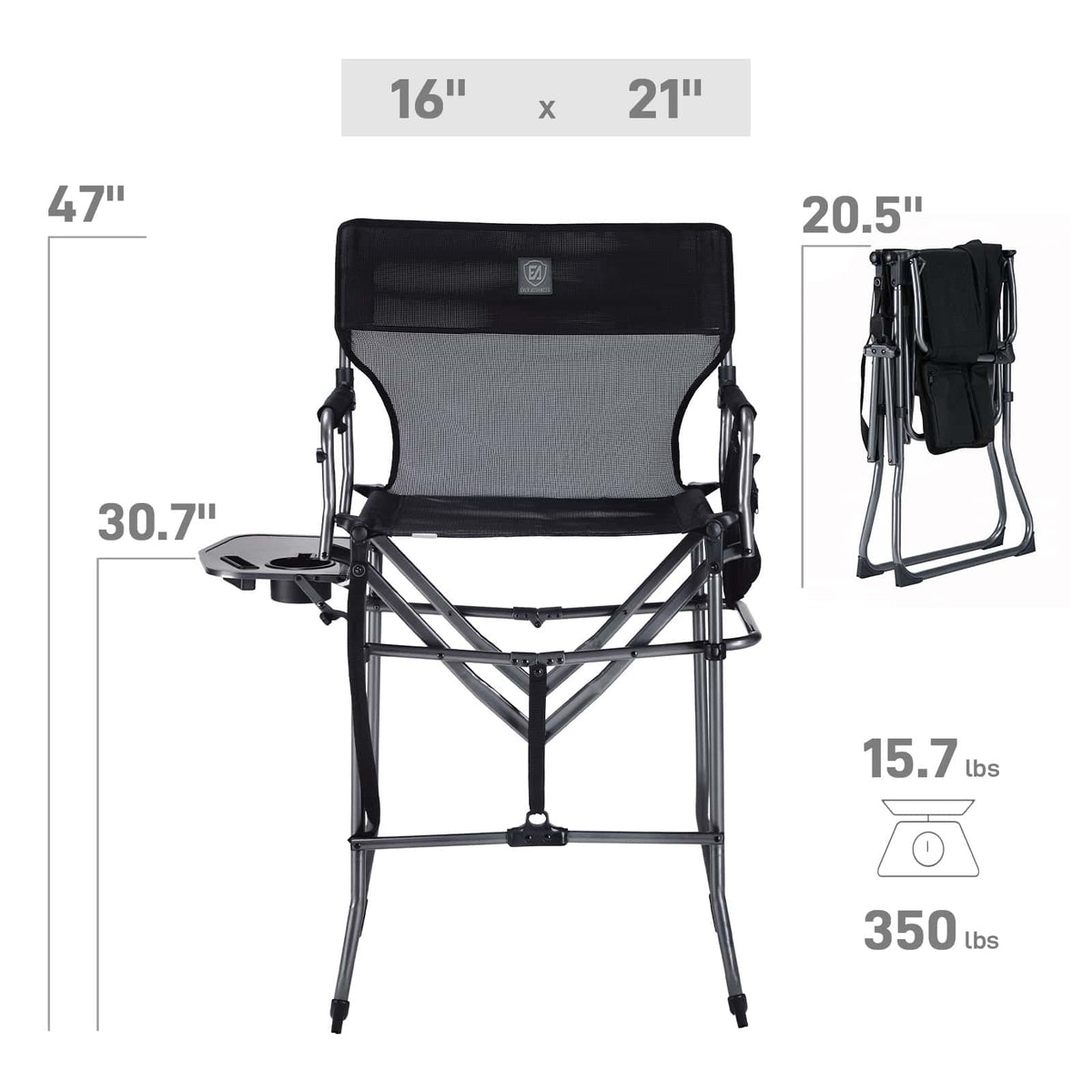 EVER ADVANCED - Portable Tall Folding Camping Chair - Black