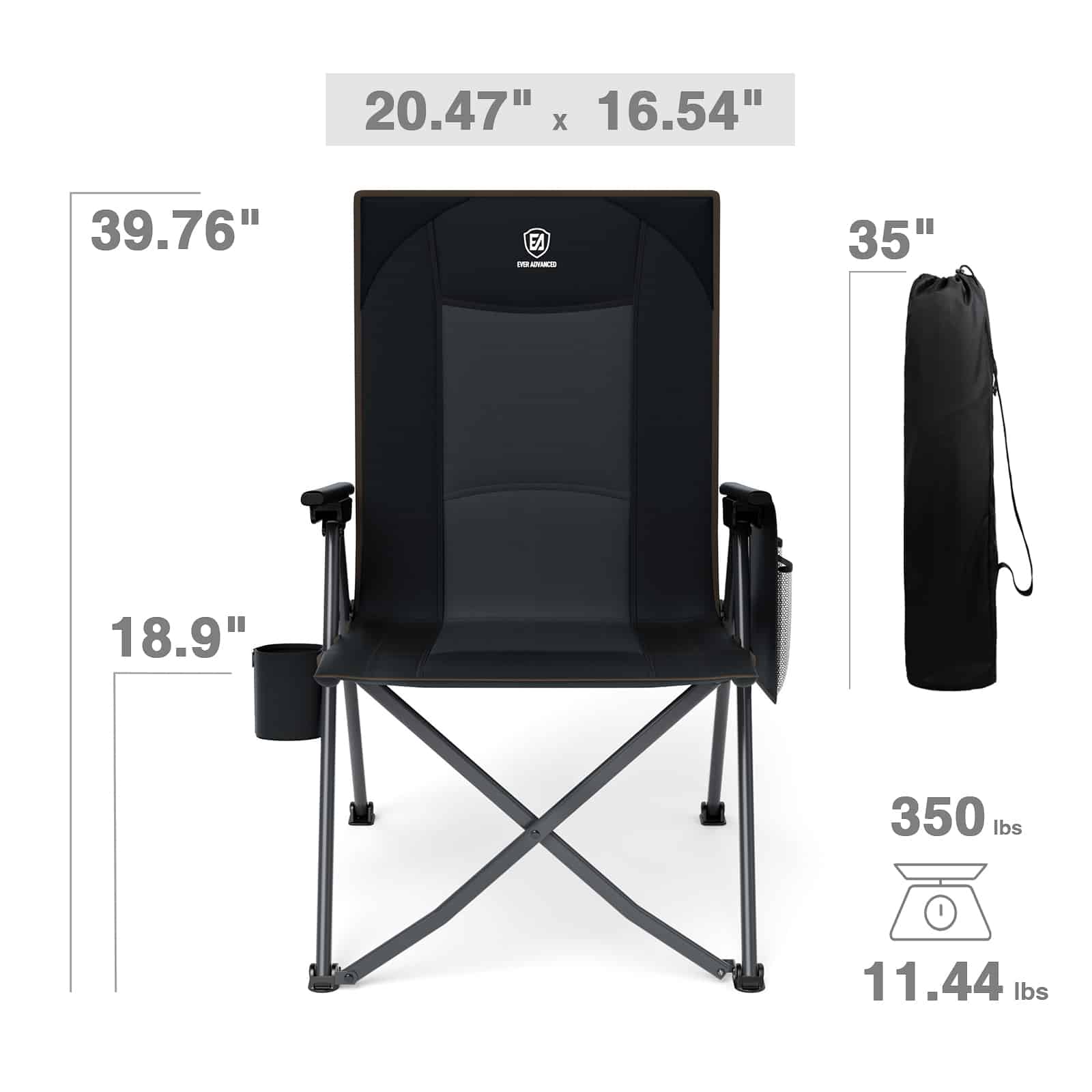 EVER ADVANCED - Reclining Camping Chairs - Black
