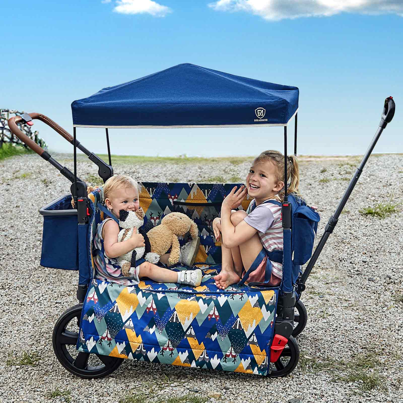 EVER ADVANCED - Side - Unzip Wagon Stroller - Fox Blue