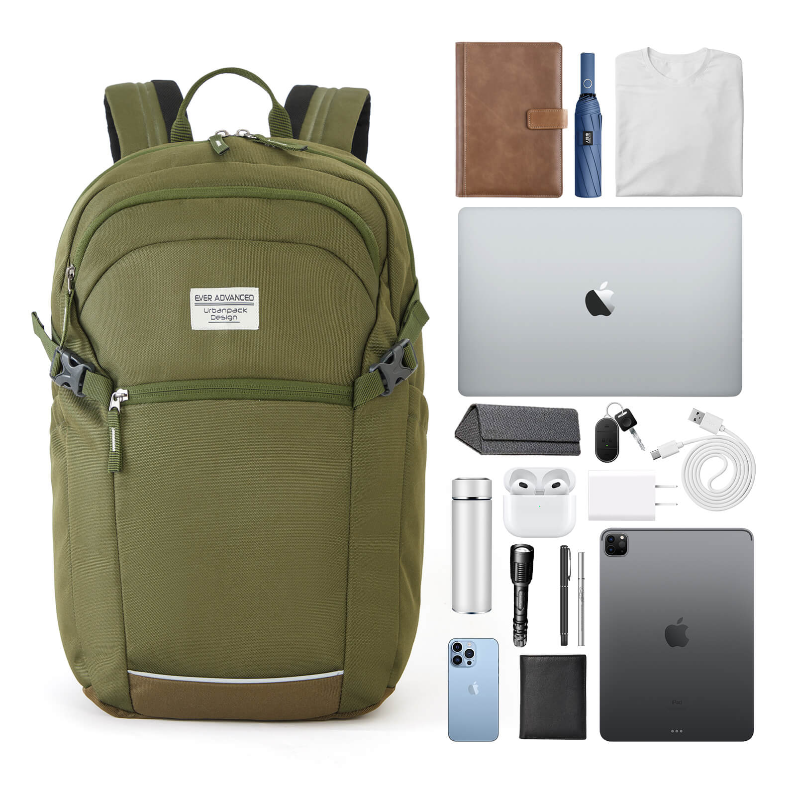 EVER ADVANCED - Travel Laptop Backpack - Olive Green