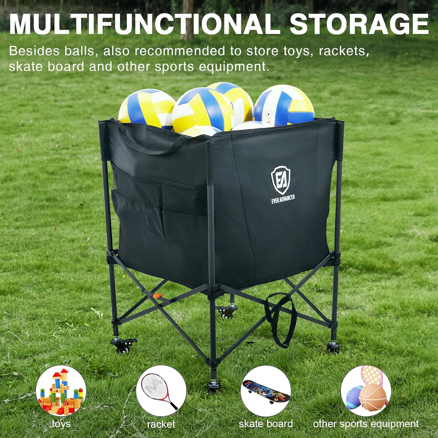 EVER ADVANCED - Collapsible Ball Storage Cart - Black
