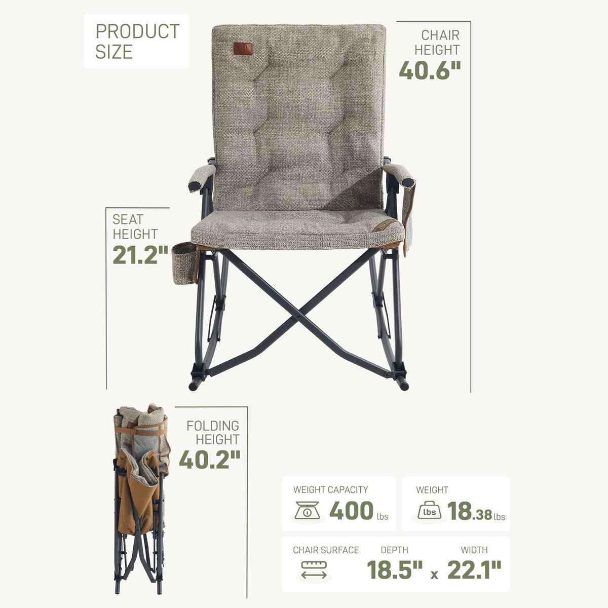 EVER ADVANCED - Collapsible Patio Rocking Camping Chair - Brown
