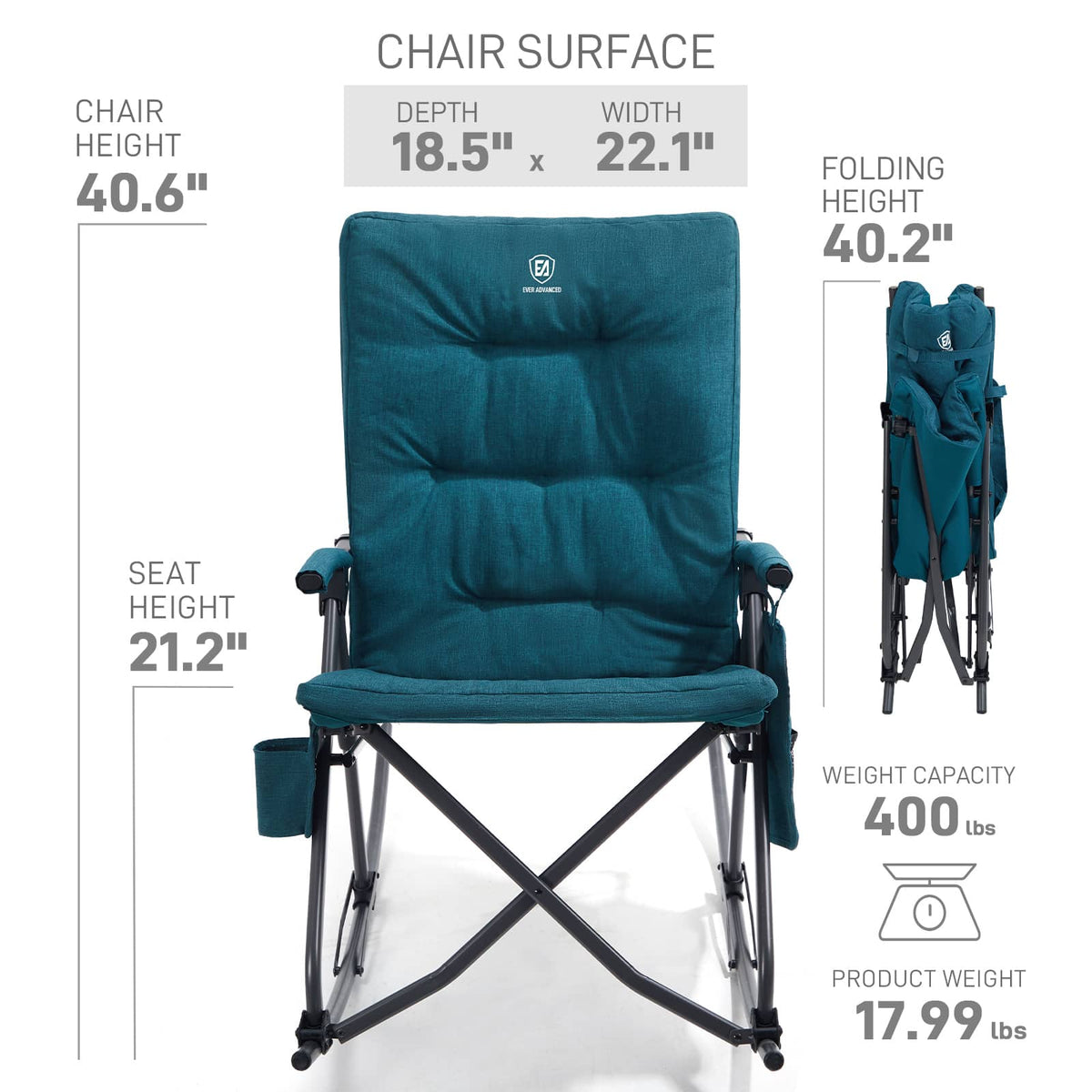 EVER ADVANCED - Collapsible Patio Rocking Camping Chair - Green
