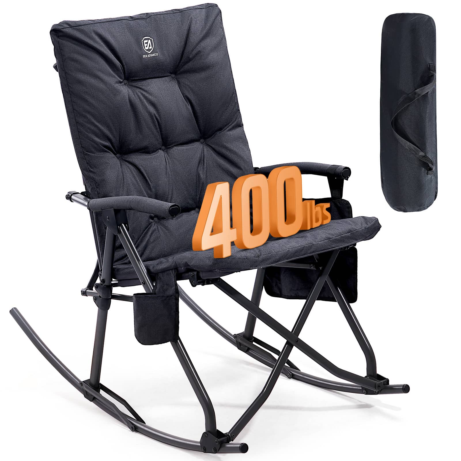 EVER ADVANCED - Collapsible Patio Rocking Camping Chair - Black