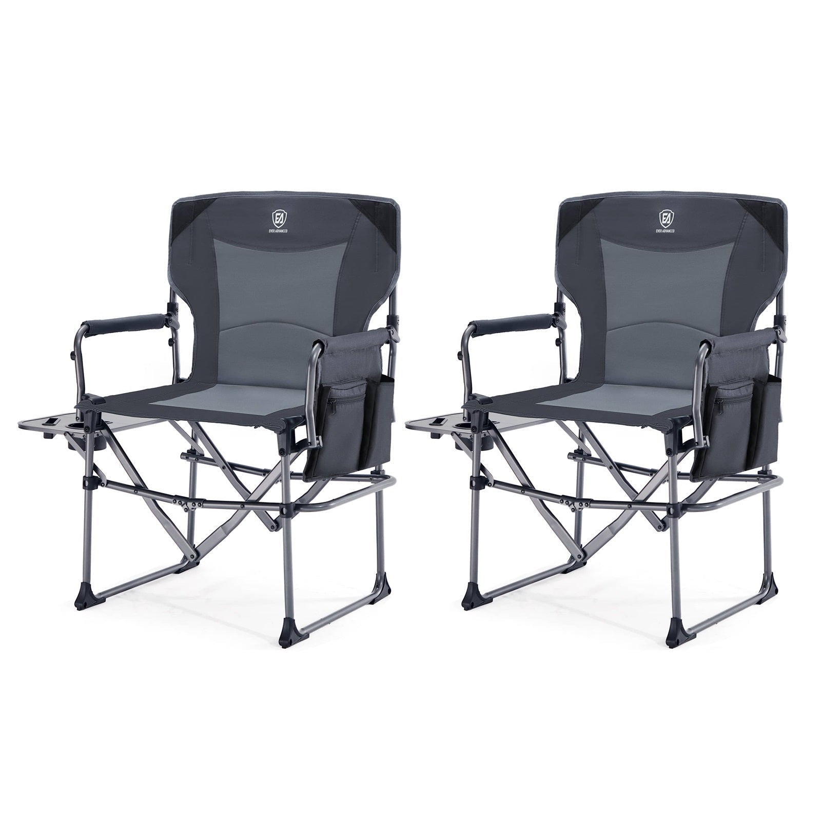 EVER ADVANCED - Compact Camping Directors Chair - Gray - 2 Pack