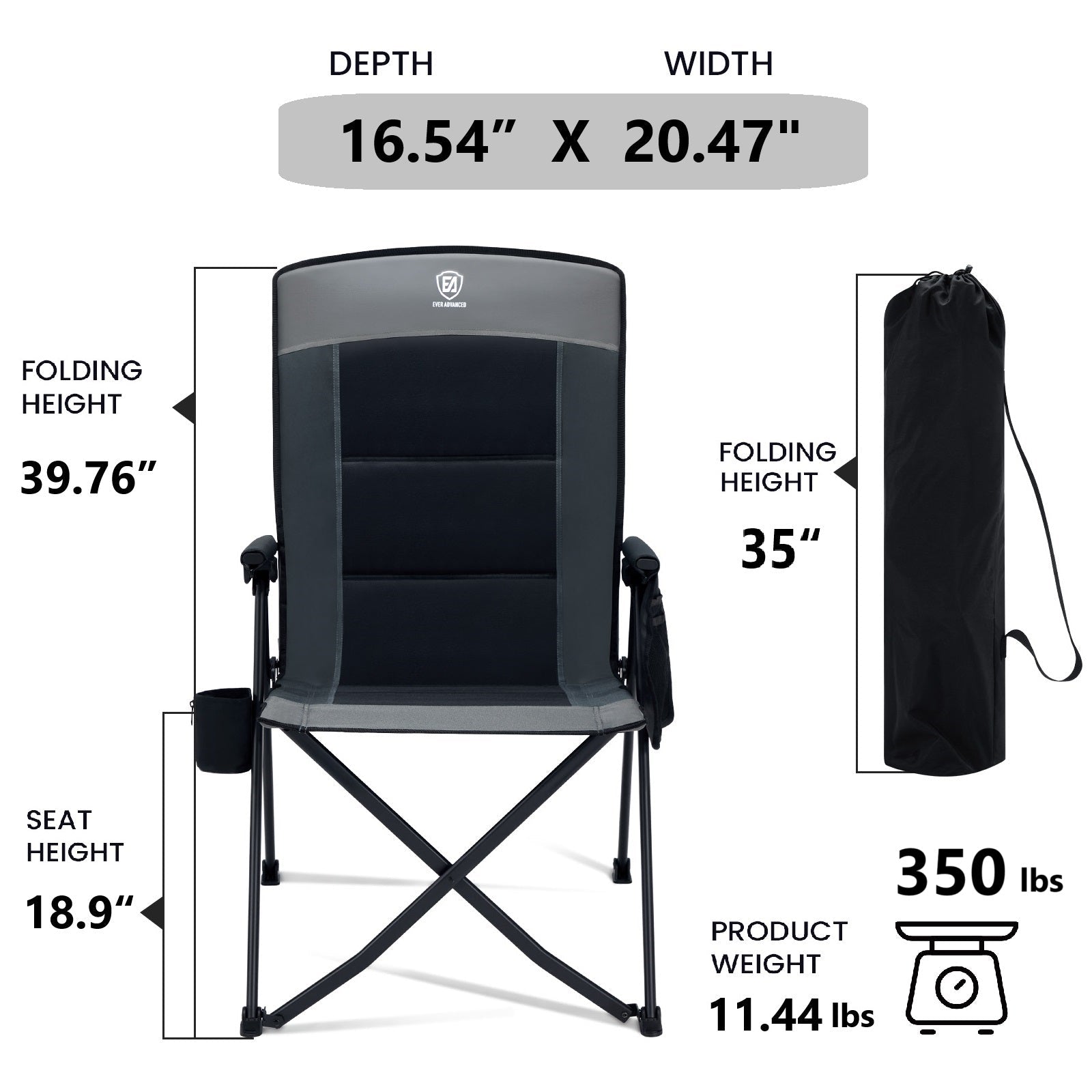 EVER ADVANCED - EVER ADVANCED Reclining Camping Chairs - Black Gray