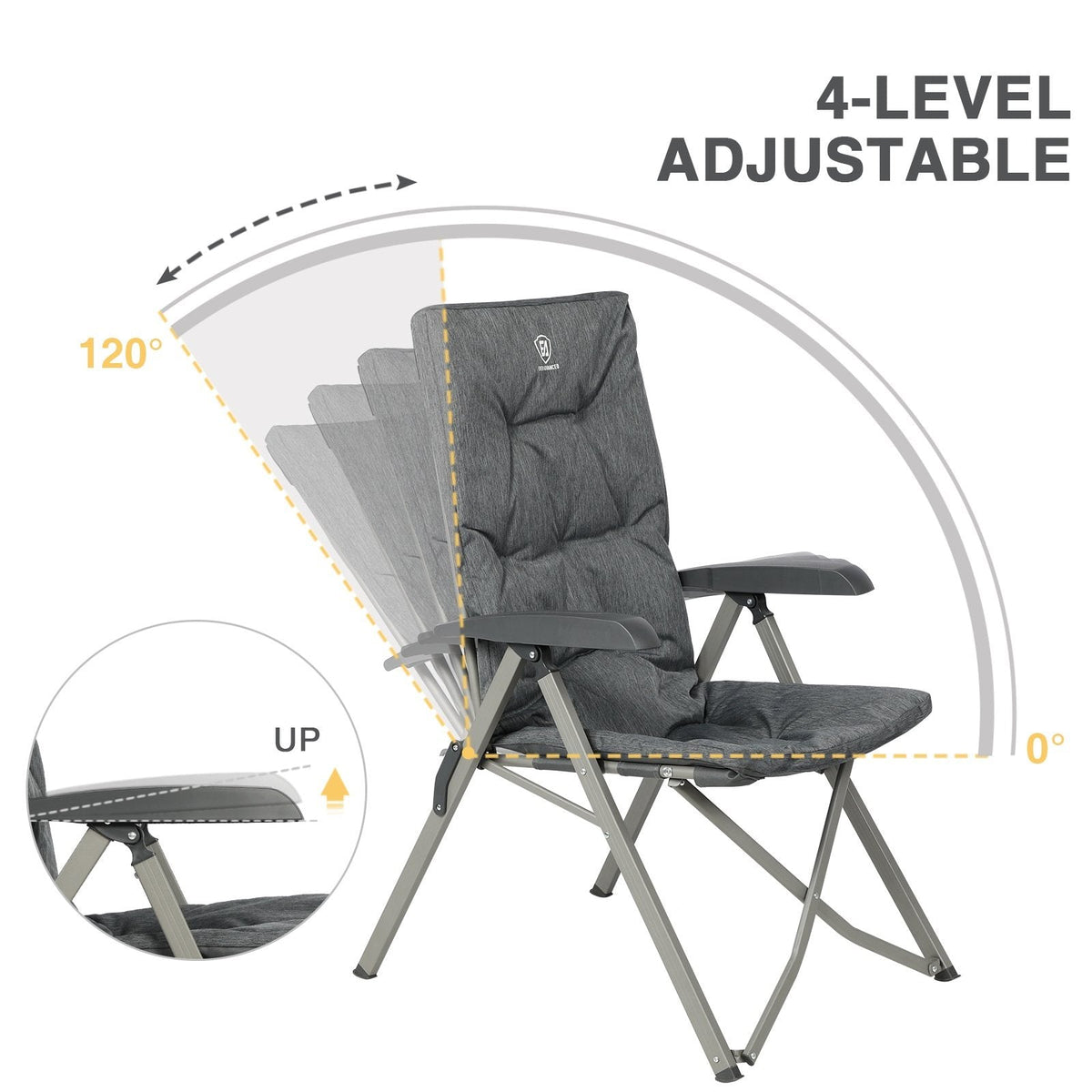 EVER ADVANCED - Folding Recliner Camping Chair with Adjustable High Back - Padded