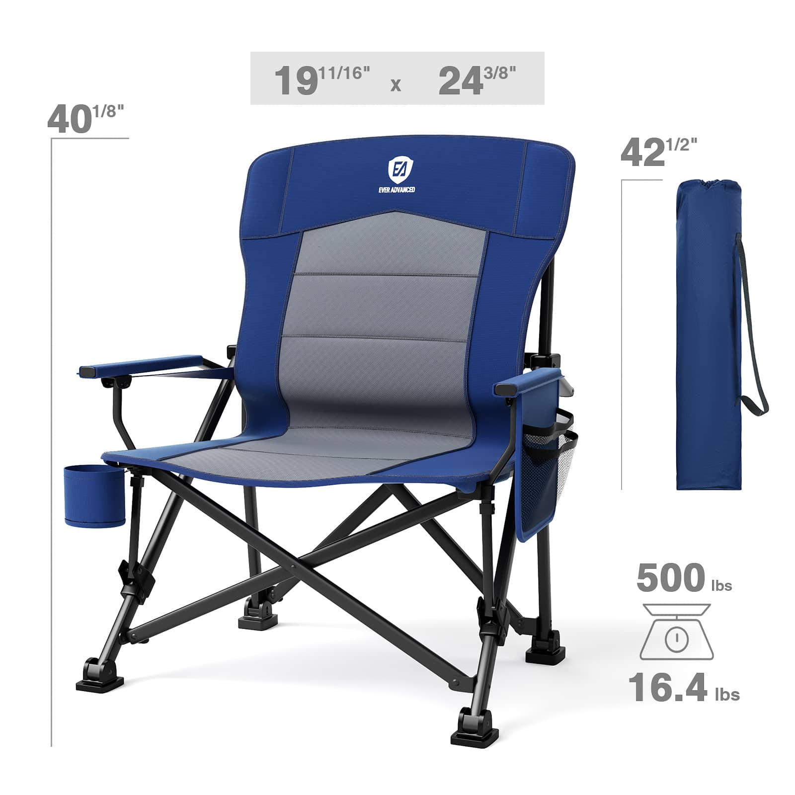 EVER ADVANCED - Oversized Lumbar Support Folding Camping Chair - Blue