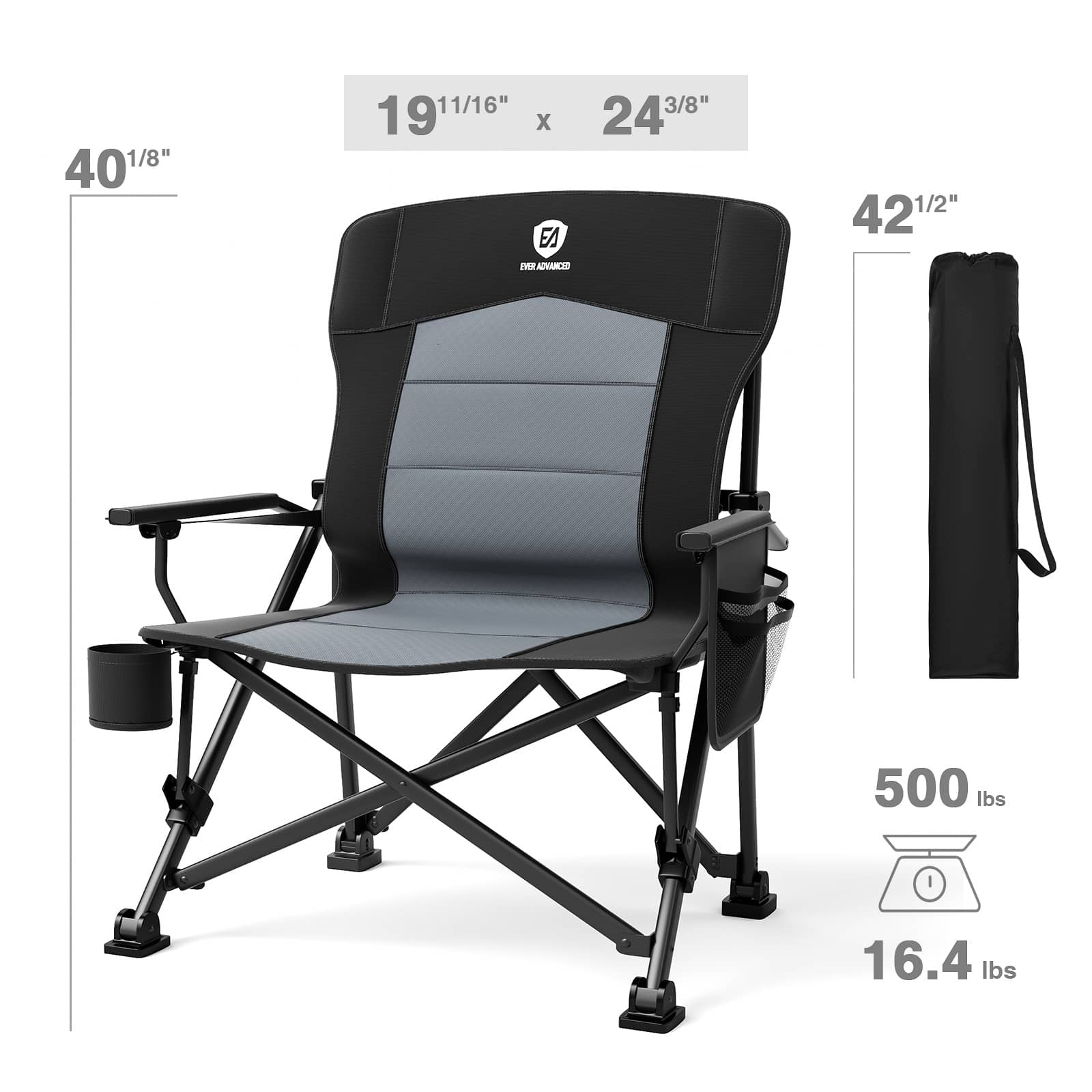 EVER ADVANCED - Oversized Lumbar Support Folding Camping Chair - Blue