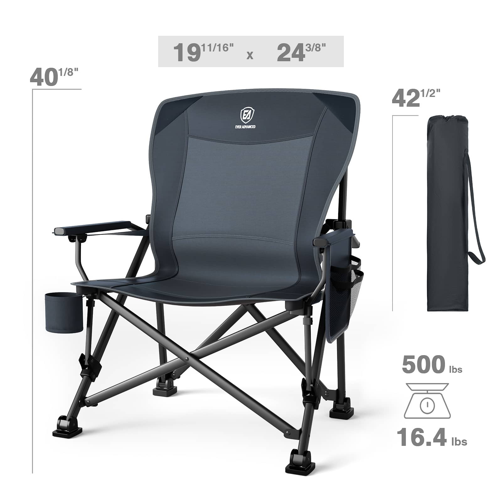 EVER ADVANCED - Oversized Lumbar Support Folding Camping Chair - Gray