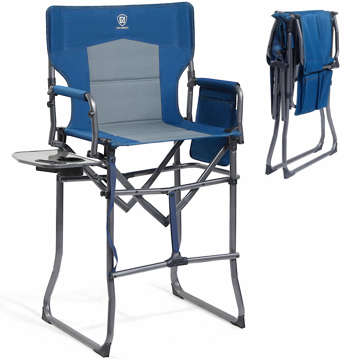 EVER ADVANCED - Portable Tall Folding Camping Chair - Blue